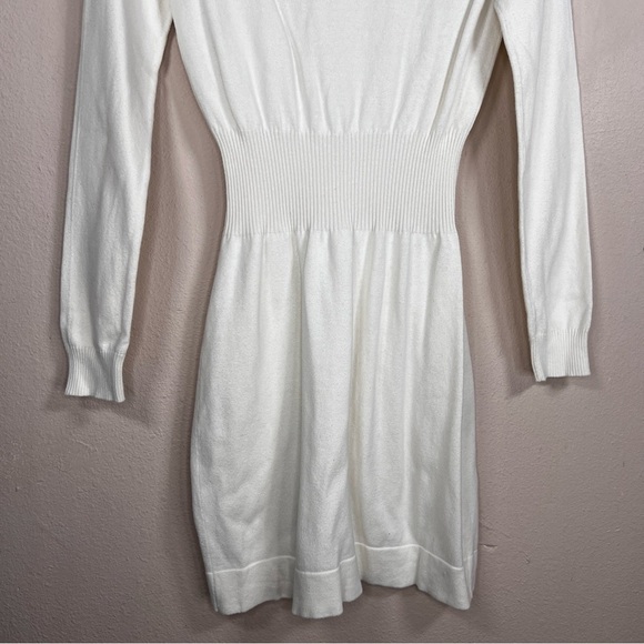 SMALL MNG IVORY WHITE KNIT SWEATER DRESS NEUTRAL SOFT LONG SLEEVE - Picture 4 of 8